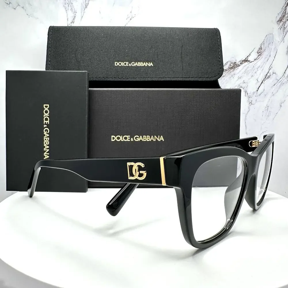 New Dolce&Gabbana Eyeglasses Black Square Gold Metal 55-18-145mm Glasses Frames